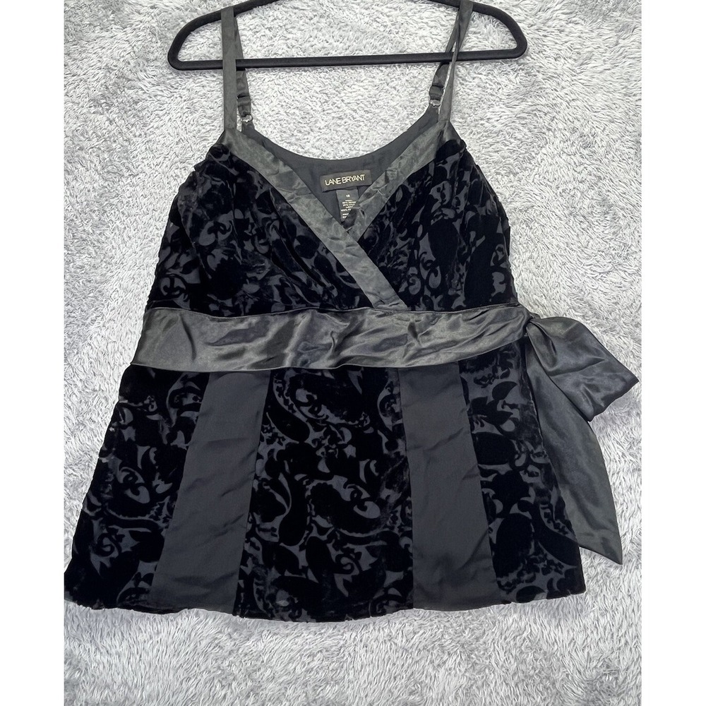 Lane Bryant Womens 16 Burnout Velvet Camisole Black Side Tie Y2K Whimsigoth - Picture 2 of 9